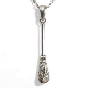 Sterling Silver Besom Necklace • 18″ Italian Chain